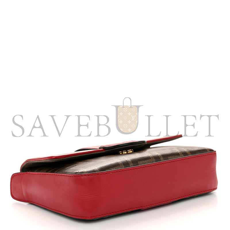 F**di glazed fabric vitello century ff 1974 stamp patch mini double f crossbody bag mogano panna fragola (19*13*4cm)